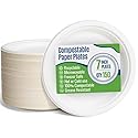 SafeWare White Paper Plates, 7 Inch, 150 Count - Food Grade Sugar Cane Fiber, Compostable & Biodegradable, Microwavable, Hot & Cold Resistant, Heavy