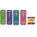 Monster Energy Drink Zero Ultra Variety - Paradise, Violet, Rosa, Fiesta 16 ounce (Pack of 16) and Stinger Pomegranate Passionfruit Chews