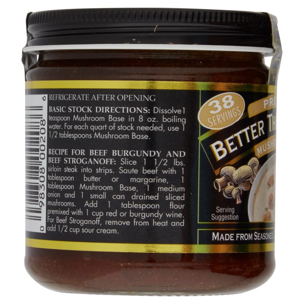 Better Than Bouillon Premium Mushroom Base, Made from Seasoned & Concentrated Mushrooms, Makes 9.5 Quarts of Broth, 38 Servings, 8 OZ (Single)
