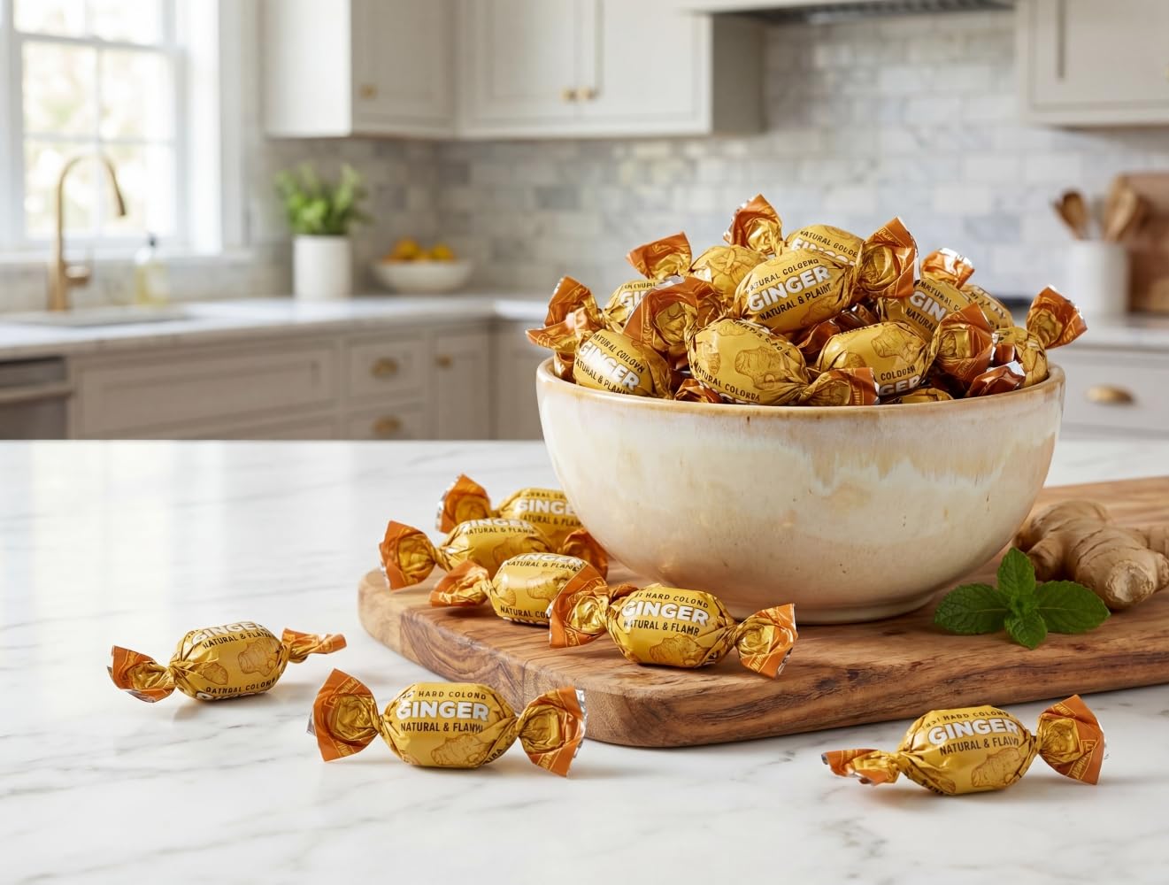 Ginger Candy - 1 lb Bulk Bag of Sweet & Spicy Ginger Flavored Drops, Individually Wrapped, Long-Lasting Hard Candy