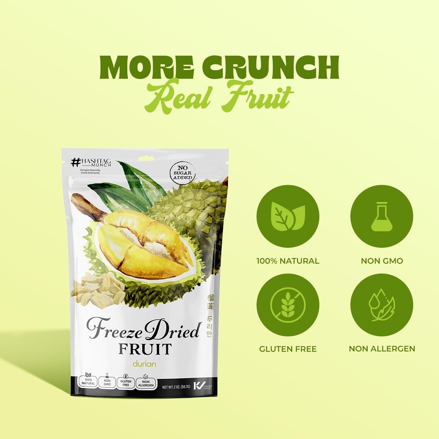Life Plus Style Gourmet Hashtag Munch Freeze Dried Durian Snacks No Added Sugar Naturally Sweet Fruit Snacks For Everyone Non GMO Gluten Free Vegan