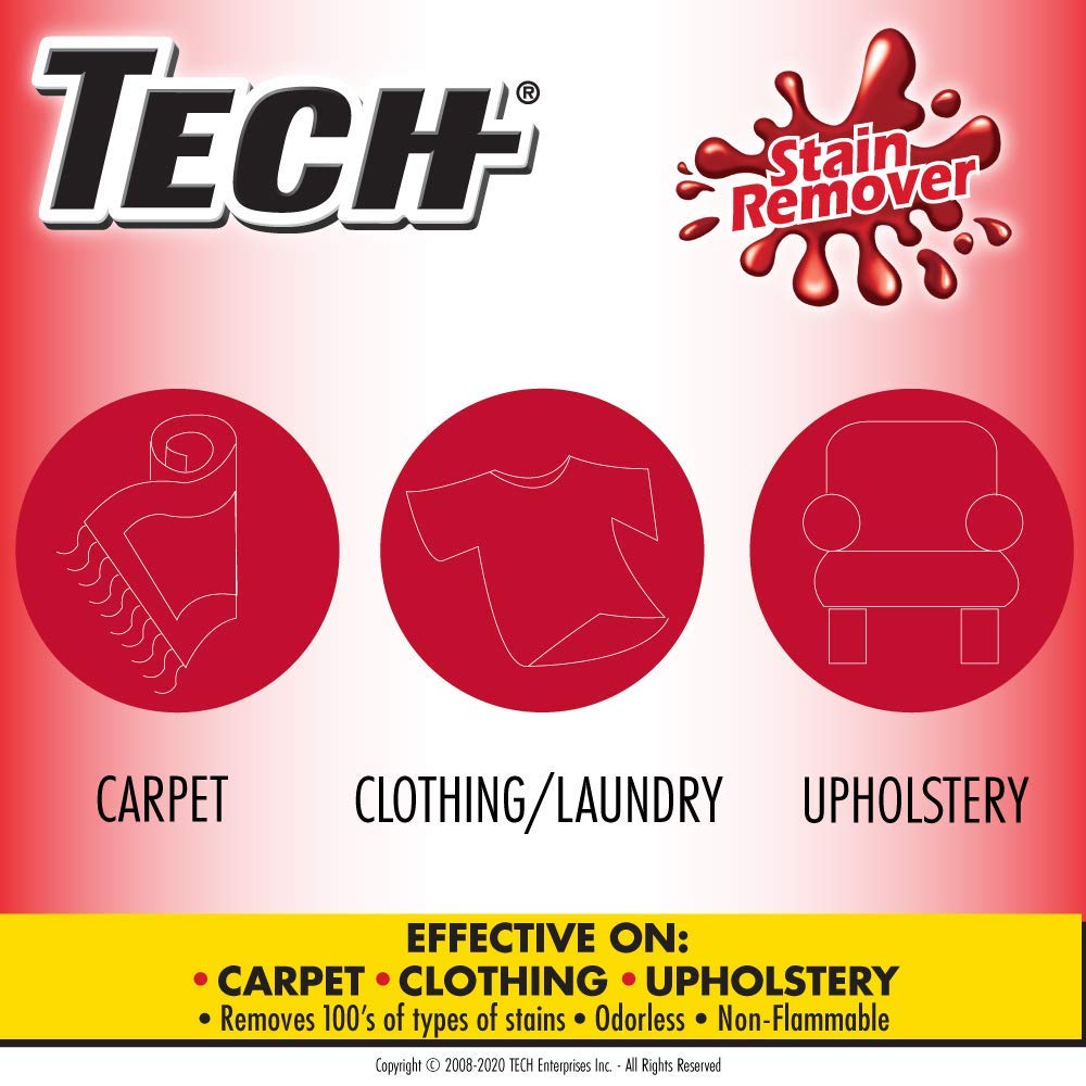 TECH Stain Remover, 24 oz Spray Bottle, 2-Pack, For Carpet, Clothes, Upholstery, and Other Fabrics