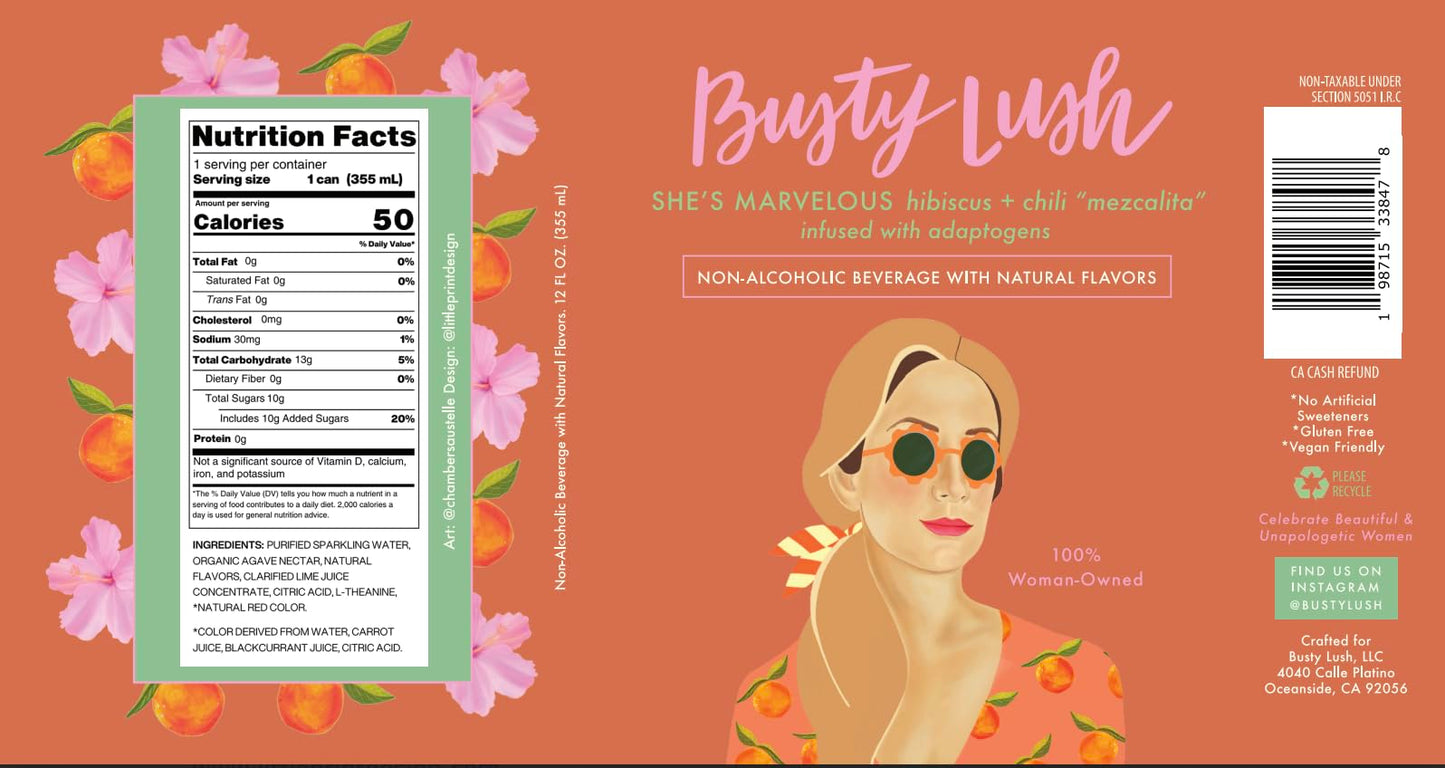 Busty Lush Craft Mocktails - Non-Alcoholic Sparkling Drinks, Zero Proof Drinks, Mezcalita, Alcohol Alternative - Infused with L-Theanine, Low Calorie