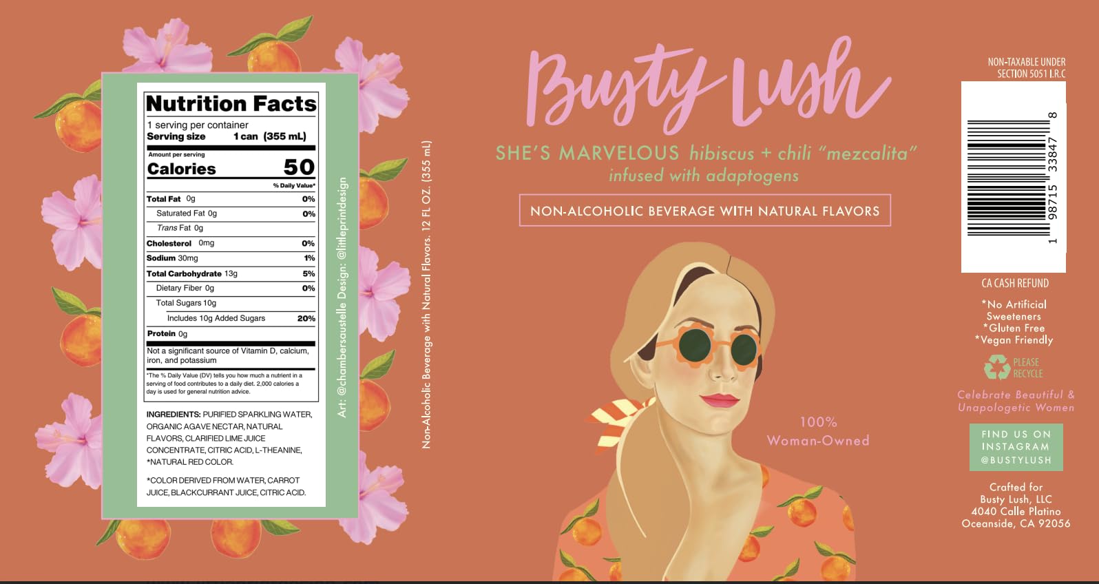 Busty Lush Craft Mocktails - Non-Alcoholic Sparkling Drinks, Zero Proof Drinks, Mezcalita, Alcohol Alternative - Infused with L-Theanine, Low Calorie