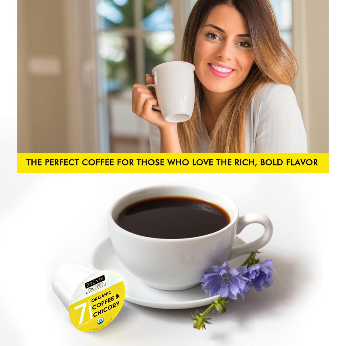 Bruvia Half Caff Chicory Coffee Pods - Premium Chicory Blend for Keurig K-Cup Brewer - 36 Count (Pack of 1)