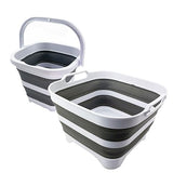 SAMMART 2 pcs. Camping Set : Collapsible Bucket + Portable Dishpan with Draining Plug (Grey, 5L Bucket+10L Dishpan)