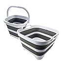 SAMMART 2 pcs. Camping Set : Collapsible Bucket + Portable Dishpan with Draining Plug (Grey, 5L Bucket+10L Dishpan)