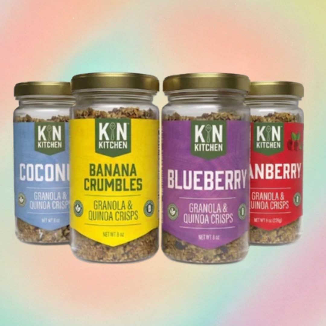 Kin Kitchen non-GMO Granola & Organic Quinoa Crisps, in a Glass Jar Recyclable and Resusable. Made with Real Fruit. No Artificial Colors, Flavors, or