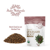 Halo Naturals Organic Rhubarb Root Cut & Sifted, 4 Ounces (Rheum palmatum) USDA Certified | Resealable Pouch| Packaged in The USA
