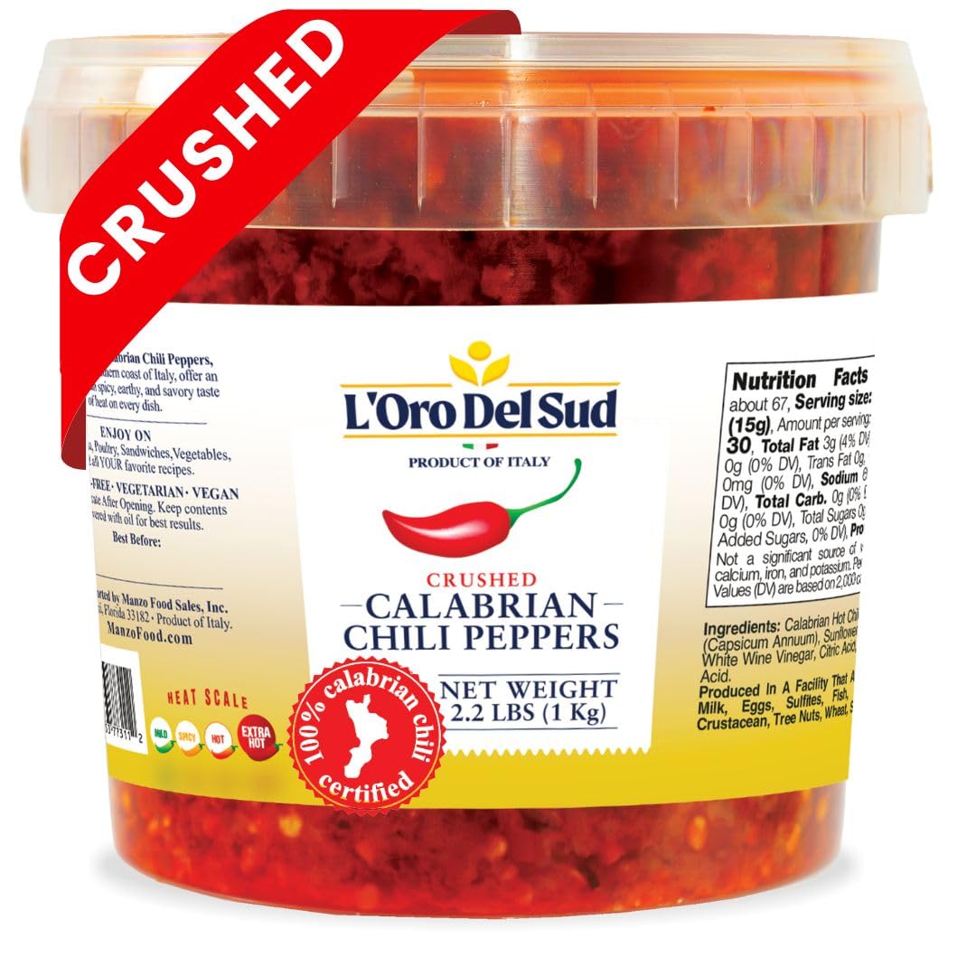 L'Oro Del Sud Crushed Calabrian Chili Pepper Paste, Spread, 2.2 lb (1 Kg)
