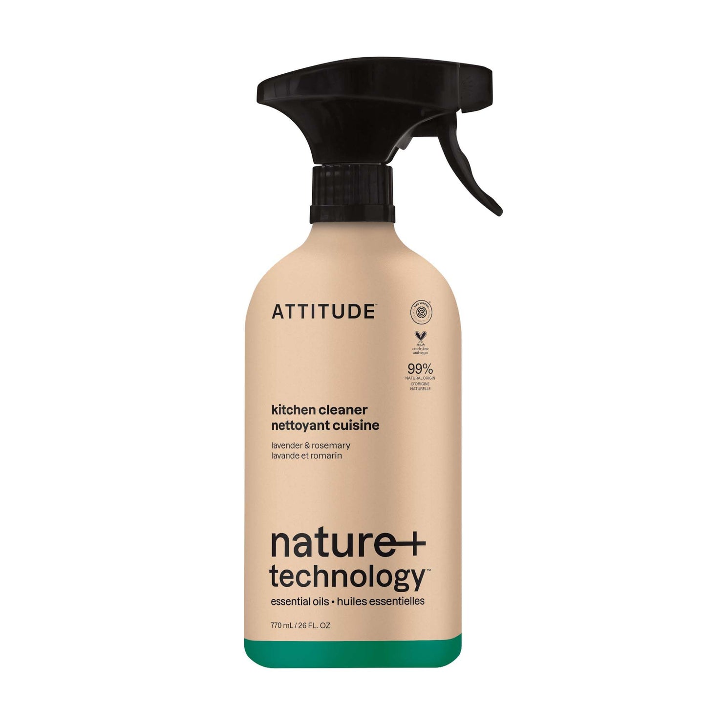 ATTITUDE Kitchen Cleaner Spray, EWG Verified, Degreaser Spray to Cut Grease & Grime, Plant-Based & Vegan, Lavender & Rosemary, 26 Fl Oz