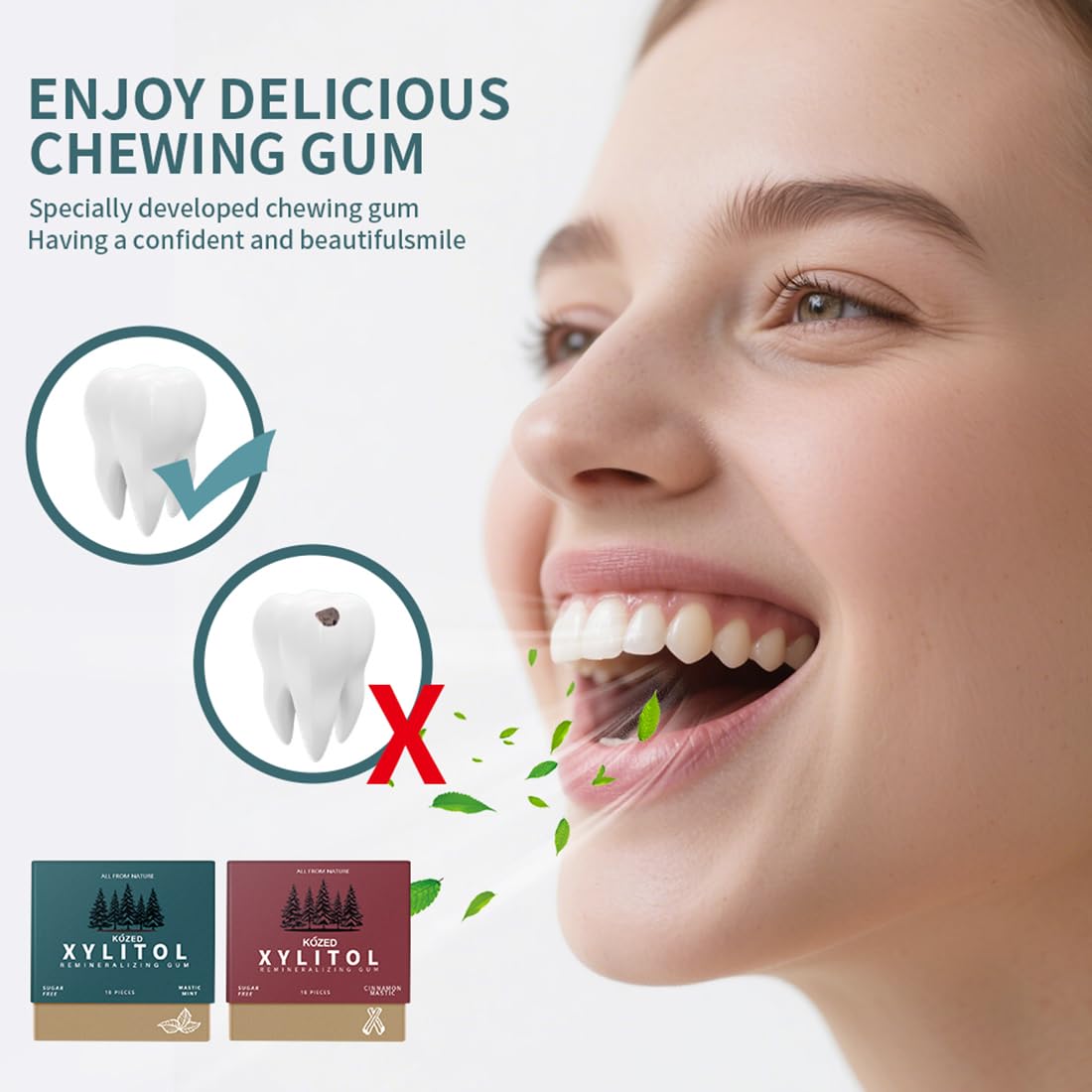 Remineralizing Gum, Mastic Mint, Sugar Free with Xylitol and Hydroxyapatite, Tree Sap Base, Gluten Free, 18 Count, Pack of 4, 72 Pieces
