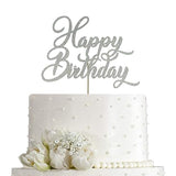 AMINJIE Happy Birthday Cake Topper - Birthday Party Decorations, Double Sided Silver Glitter