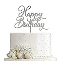 AMINJIE Happy Birthday Cake Topper - Birthday Party Decorations, Double Sided Silver Glitter