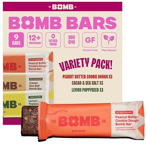 The Bomb Co. Bomb Bars Variety Pack, Healthy Snacks, Plant Based Bars With Superfood & Super Seeds, On the Go Snack & Breakfast Bar, Energy Support