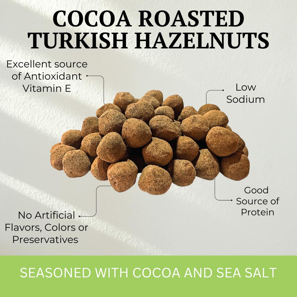 Otto Nuts - Cocoa Roasted Turkish Hazelnuts, Non-GMO Naturally Vegan Snack, Good Source of Protein | 5 OZ with Resealable Bag