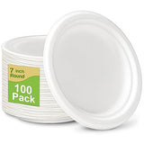 GREENESAGE Small Paper Plates 100 Pack, 7 inch Paper Plates Disposable, 100% Compostable Eco Friendly Plates, Small Dessert Plates White Paper Plates