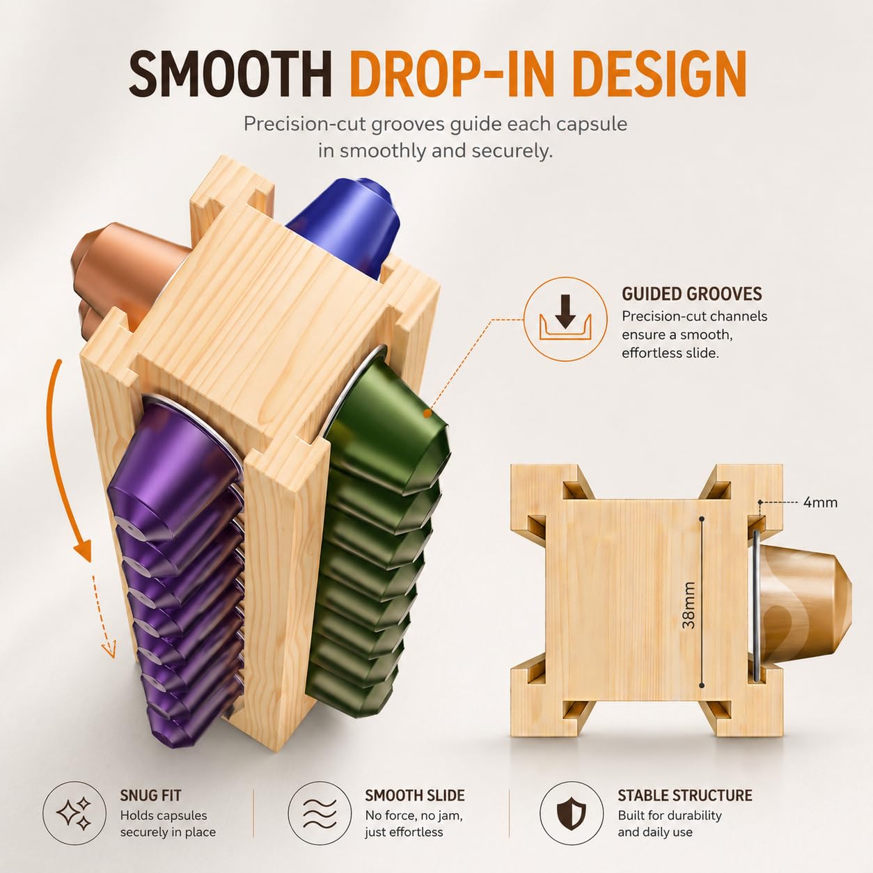 VOMELON Wooden Coffee Pod Holder Compatible with Nespresso Original Pods,Rotating Vertical Carousel Pod Holder Coffee Station Countertop Organizer