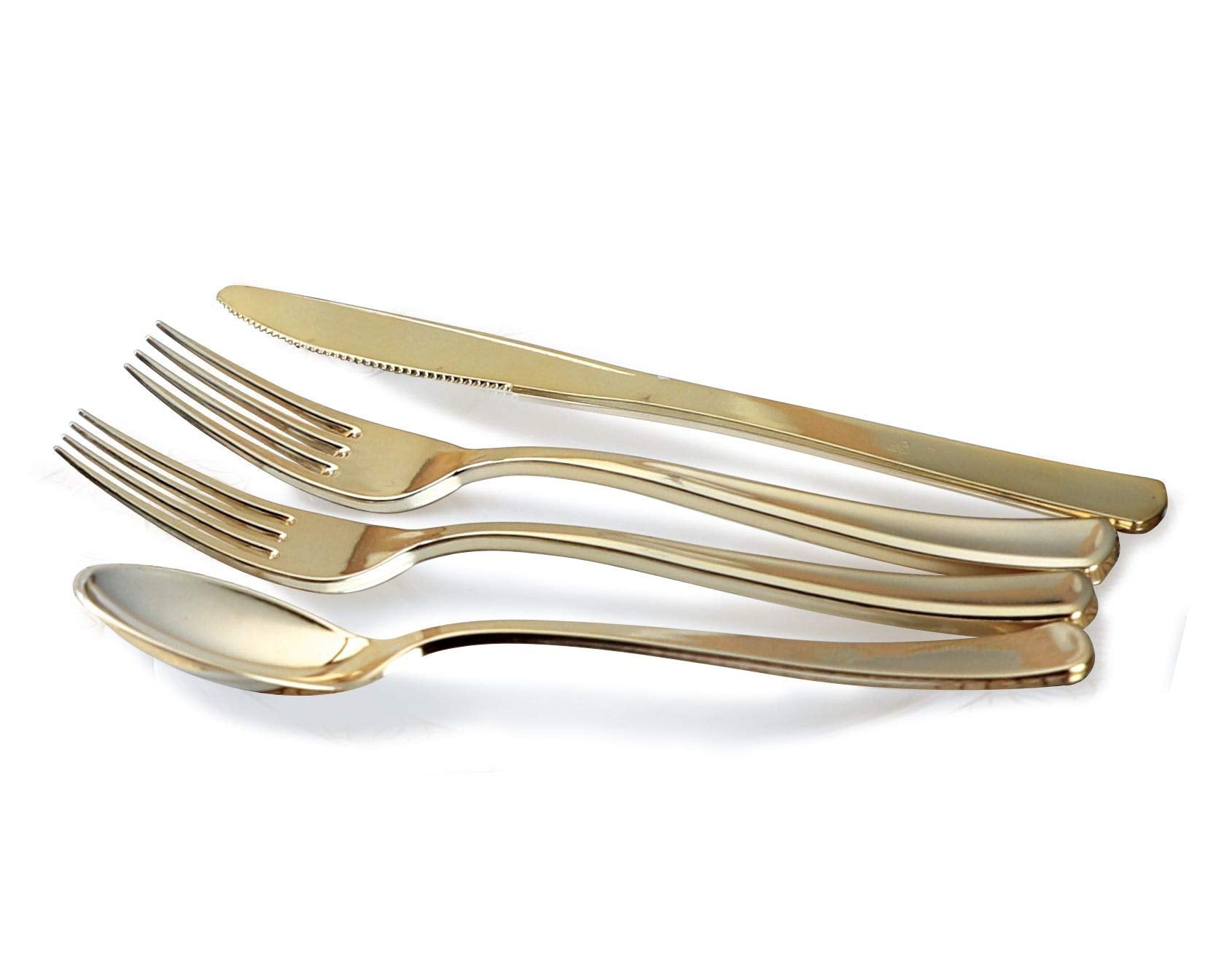 " OCCASIONS " 200pcs set (25 Guest)-Heavyweight Wedding Disposable Plastic Plate +linen like paper Napkins, Gold rim cups & Silverware (Odyssey White