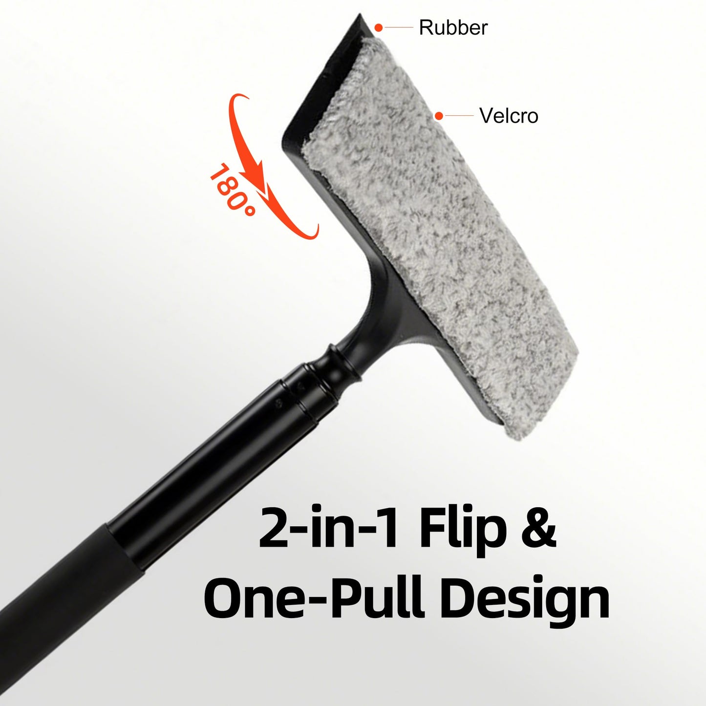 Window Squeegee with Flip-Head, Shower Squeegee 16-59" Long Handle Telescopic Pole & 30% Thicker Blade, Shower Squeegee for Glass Doors, Shower, Car