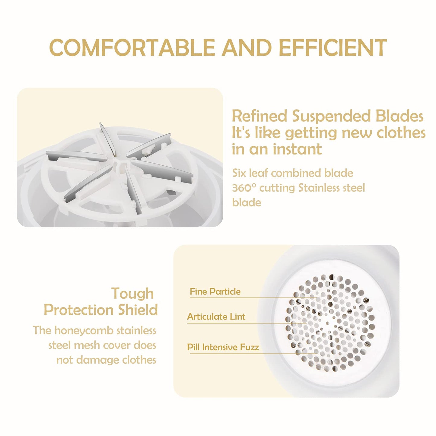 Scienbeauty Fabric Shaver Fuzz Remover Rechargeable, Electric Lint Remover with Light, Sweater Shaver with Stainless Steel 6-Blades, Dual Protection