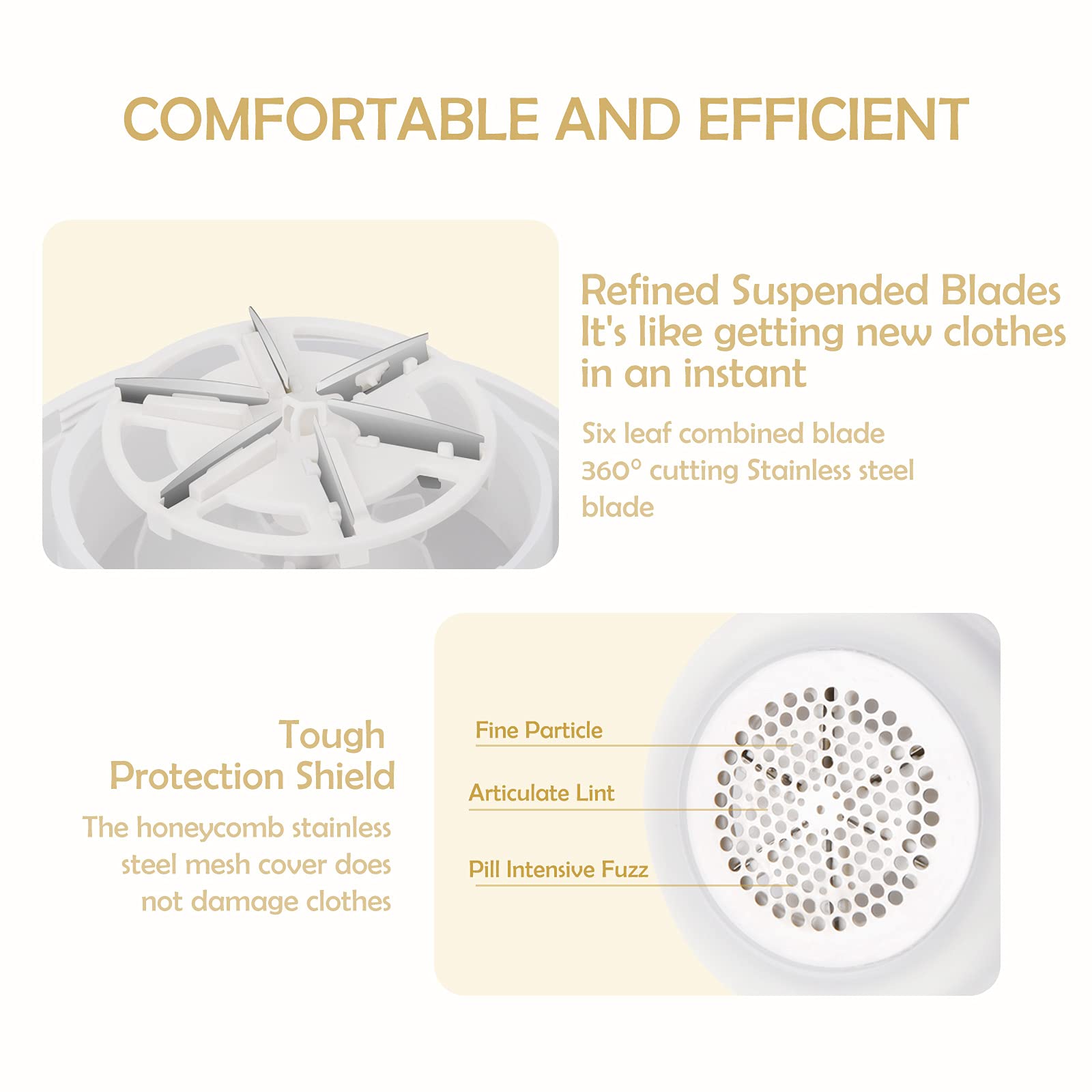 Scienbeauty Fabric Shaver Fuzz Remover Rechargeable, Electric Lint Remover with Light, Sweater Shaver with Stainless Steel 6-Blades, Dual Protection