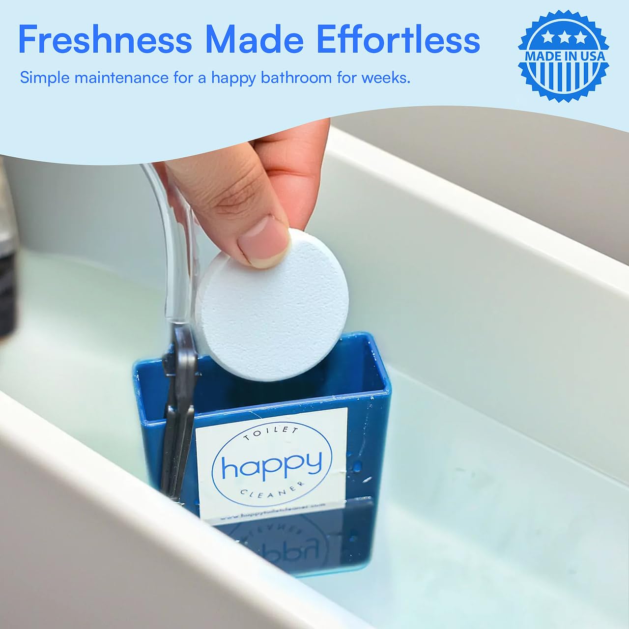 Happy Toilet Cleaner Automatic Toilet Bowl Cleaner - Easy to Install Toilet Tablet Holder - Self-Cleaning Toilet System, Deep Clean with Every Flush