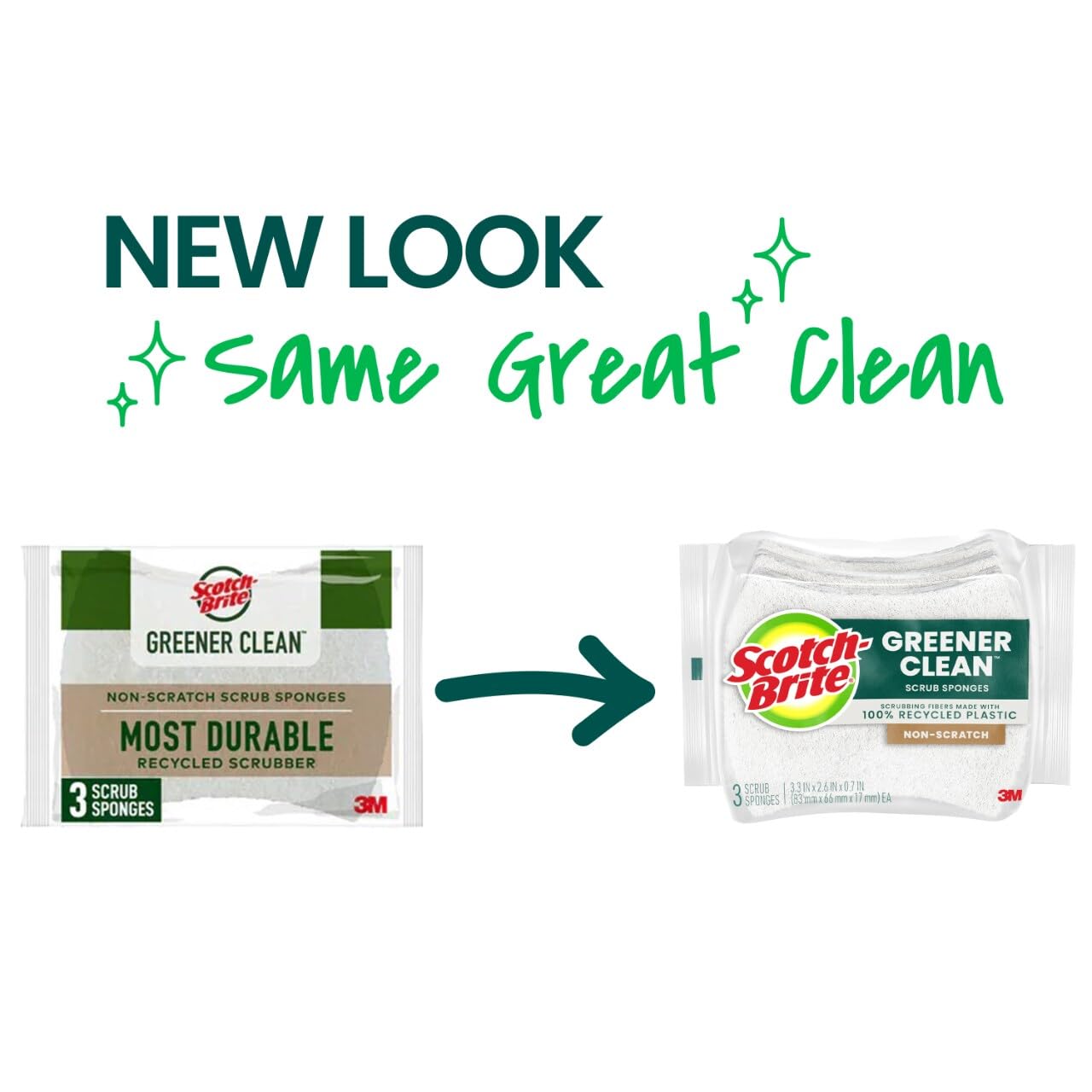 Scotch-Brite Greener Clean Non-Scratch Scrub Sponge, Sponge for Washing Dishes, Cleaning Kitchen, Superior Performance and Made with Sustainable