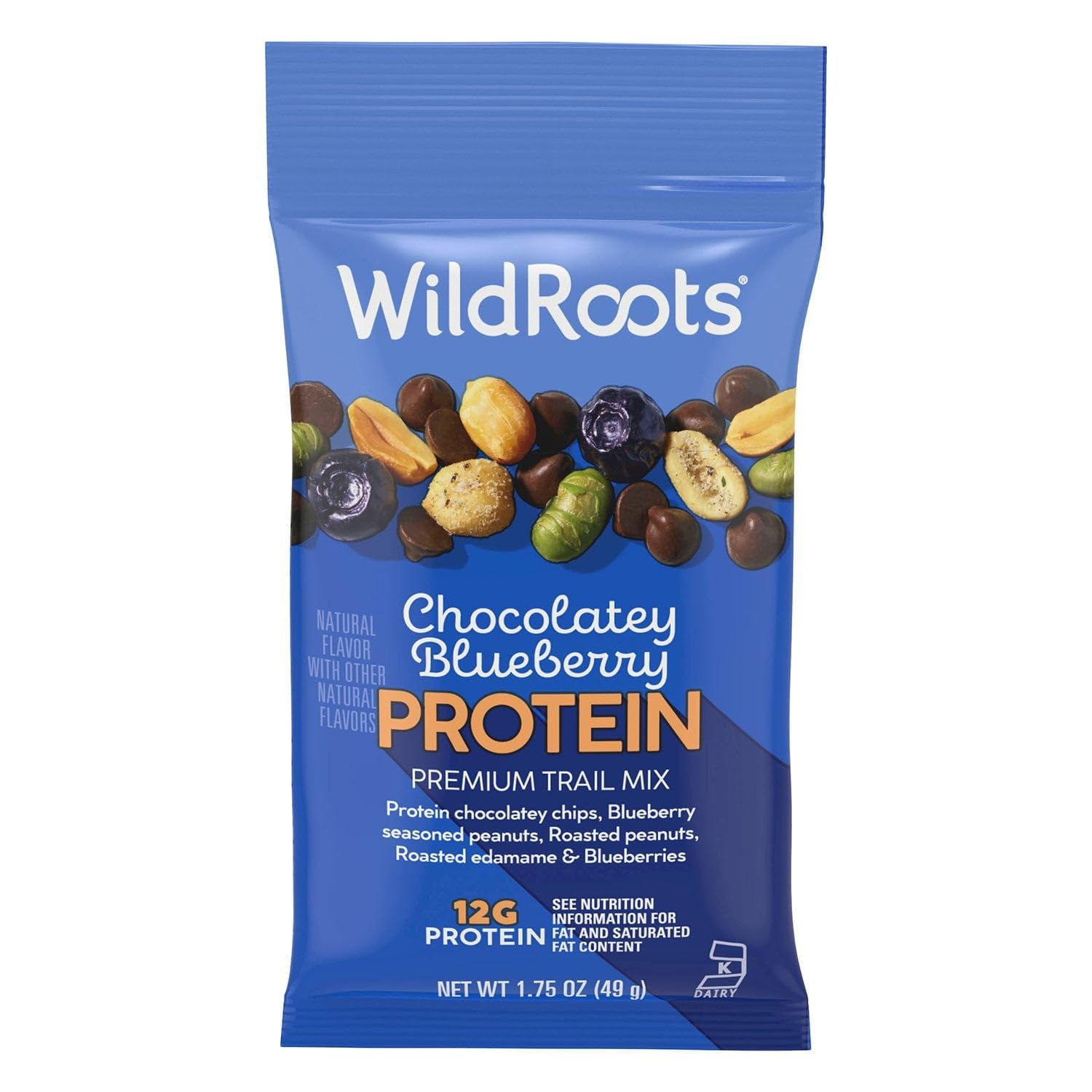 WildRoots Chocolatey Blueberry Protein Premium Trail Mix, 12-Pack Snack Pouches (1.75 oz Each), 12g Protein per Serving, Non-GMO Ingredients