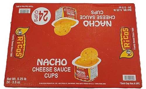 Ricos Nacho Cheese Sauce 3.5 oz Cups, Pack of 24 - Perfect for Snacks