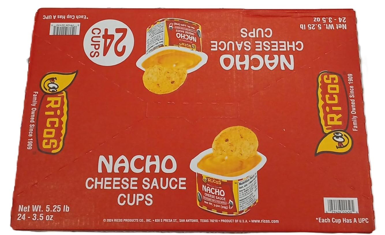 Ricos Nacho Cheese Sauce 3.5 oz Cups, Pack of 24 - Perfect for Snacks