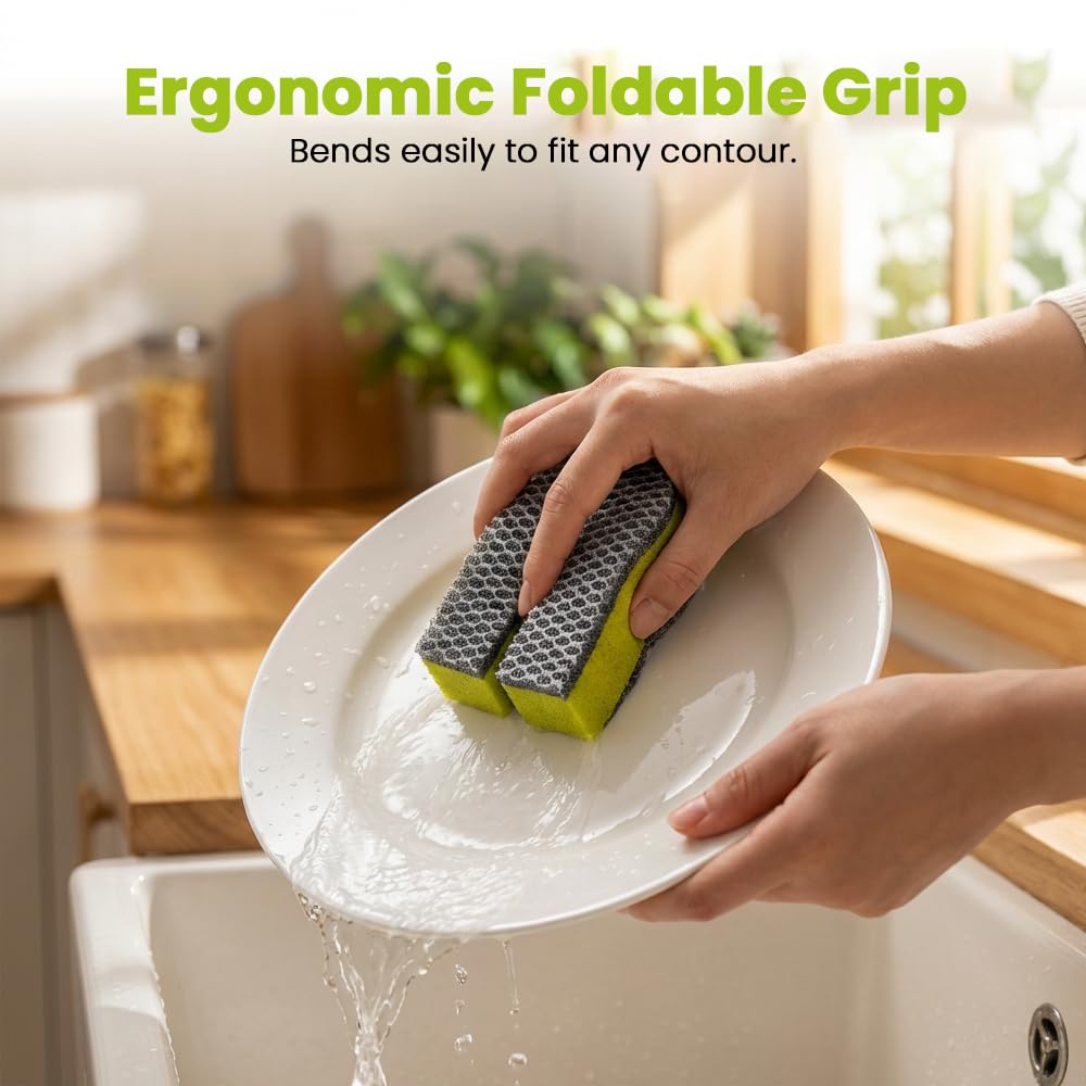 U Shaped Double Sided Sponge Scrubber, Non Scratch Knife Cleaner, Crevice Cleaning Tool, Multi Purpose Kitchen Sponge for Sink Drain Basket Utensils