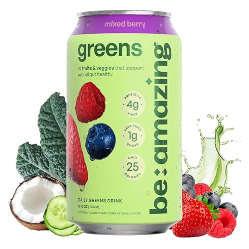 Be Amazing Greens Drink, Mixed Berry, Ready to Drink, 10 Organic Fruits & Vegetables, Coconut Water, Vitamin C, Prebiotic Fiber, 25 Calories, Low
