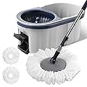 Spin Mop and Bucket System with180-Degree Rotating Head Telescopic Handle Dual Chamber Bucket Floor Cleaning Set with 3 Mop Refills Dual-Function