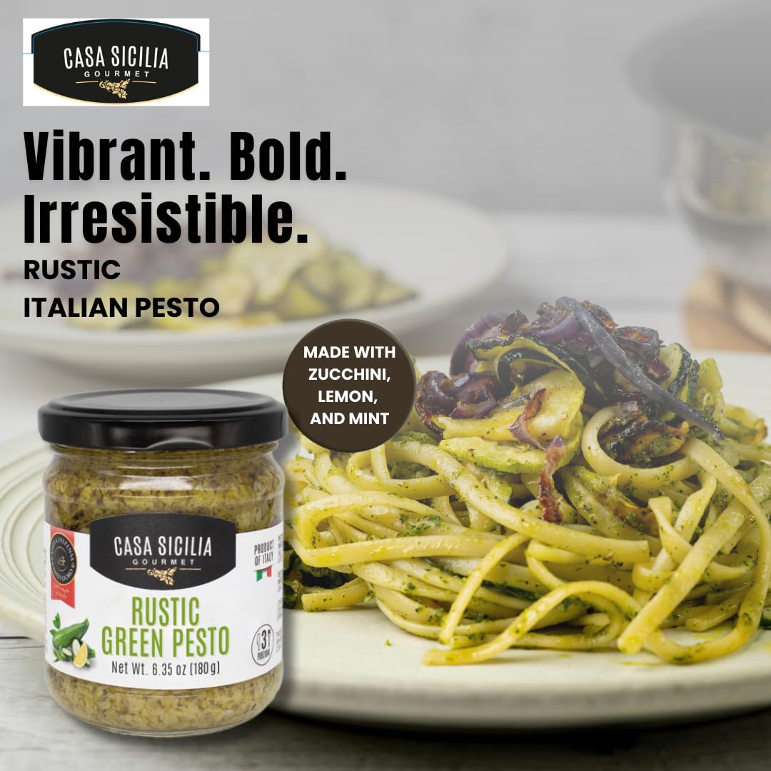 CASA SICILIA Green Rustic Pesto 180 gr, Product of Sicily, Italy (Pack of 1)