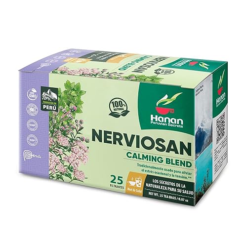 Hanan Peruvian Secrets Nerviosan Herbal Tea | 100% Natural Calming Blend | 25 Tea Bags | Naturally Aids in Relieving Occasional Stress and Tension |