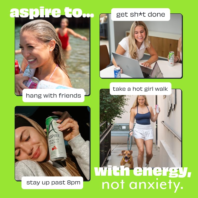 ASPIRE® Strawberry Watermelon, Healthy Energy Drink 80mg Natural Caffeine, Zero Sugar No Carbs Keto Friendly, 24 Pack Green Tea Sugar Free Drink Low
