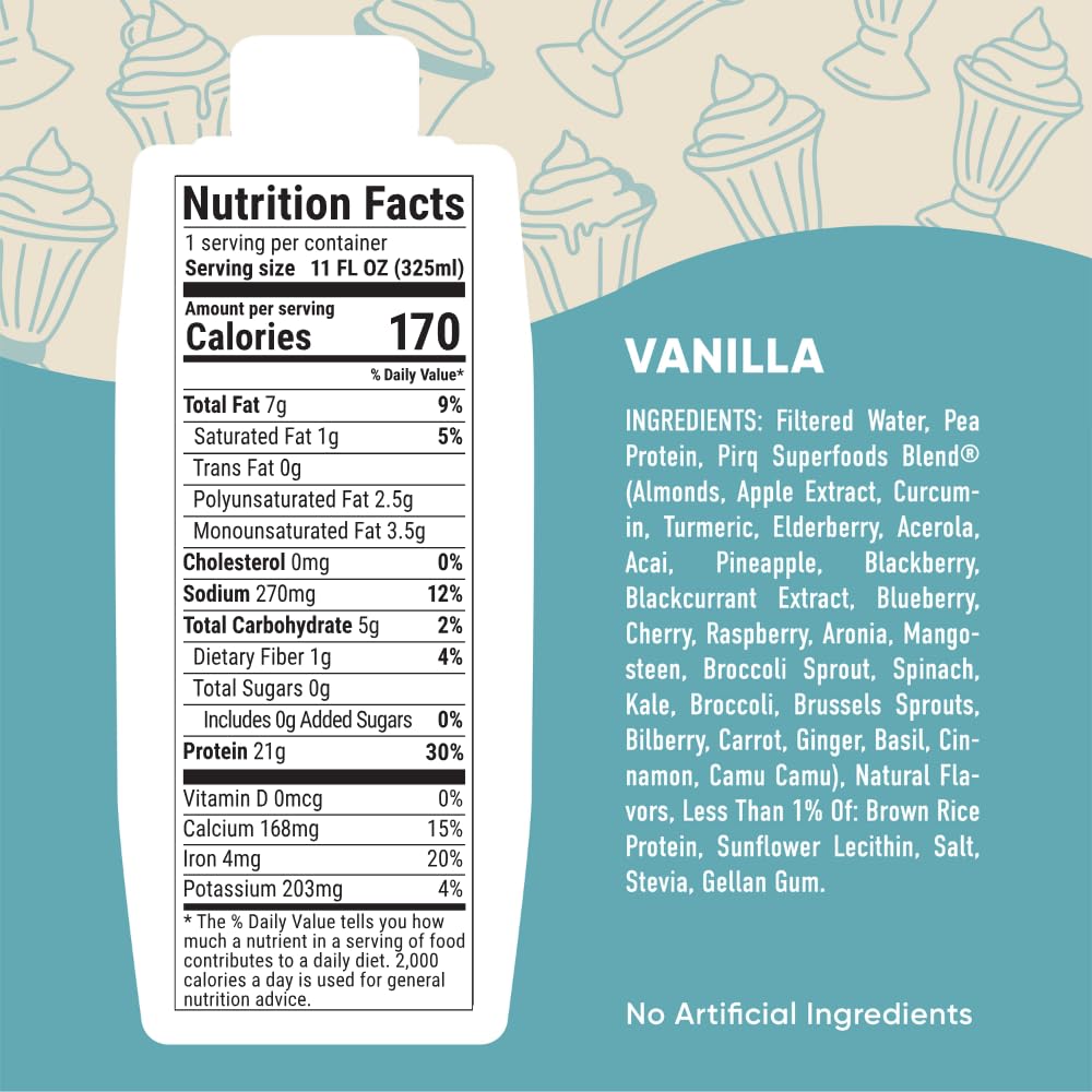 Pirq, 21g Dairy Free Protein Shake, 25 Superfoods, 0g Sugar, Plant-Based Protein Drink, Gluten-Free, Vegan, Kosher, Keto, Low Carb, Low Calorie (12