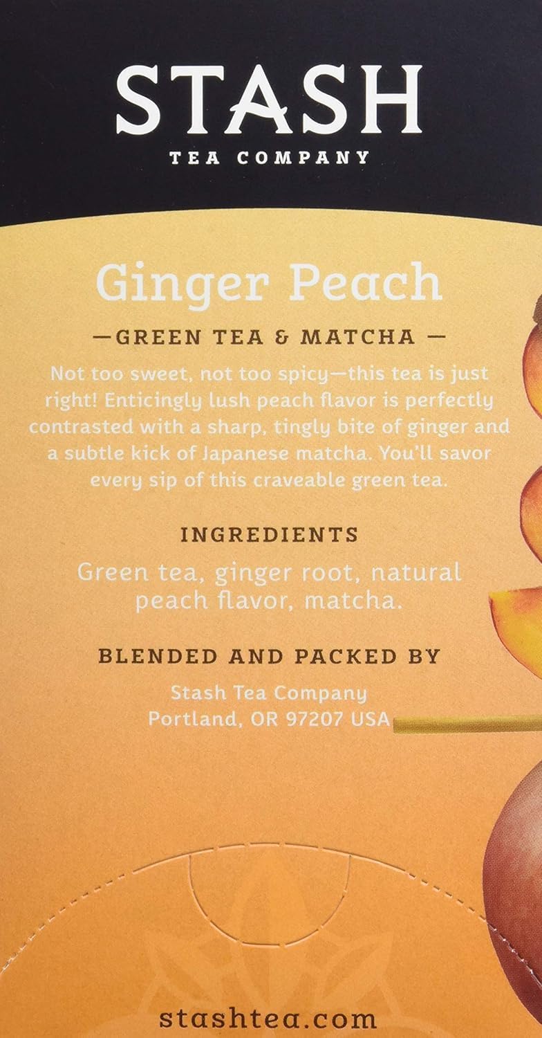 Stash Tea Green Tea, Ginger Peach with Matcha, 18 ct