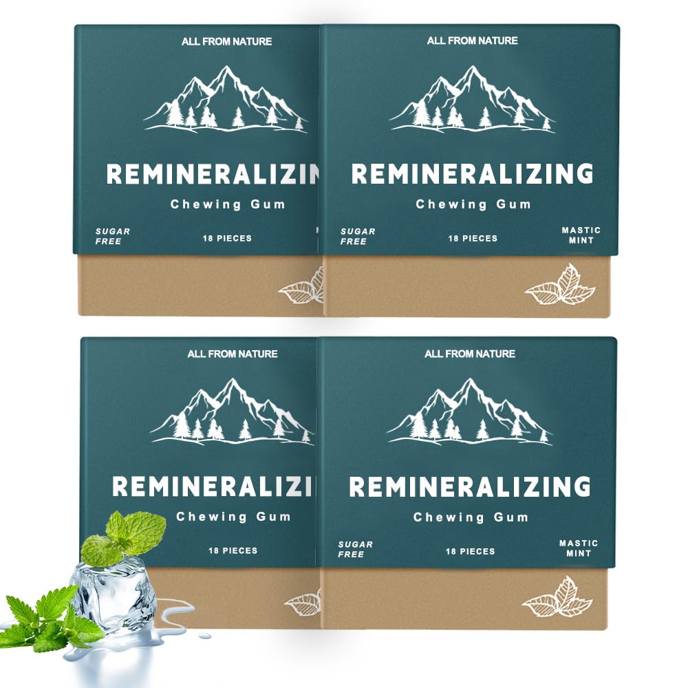 Remineralizing Chewing Gum - 2026 Sugar-Free Gum with Xylitol & Hydroxyapatite - Aspartame-Free, Sucralose-Free, Eco-Friendly - Fresh Mint - 4 Pack