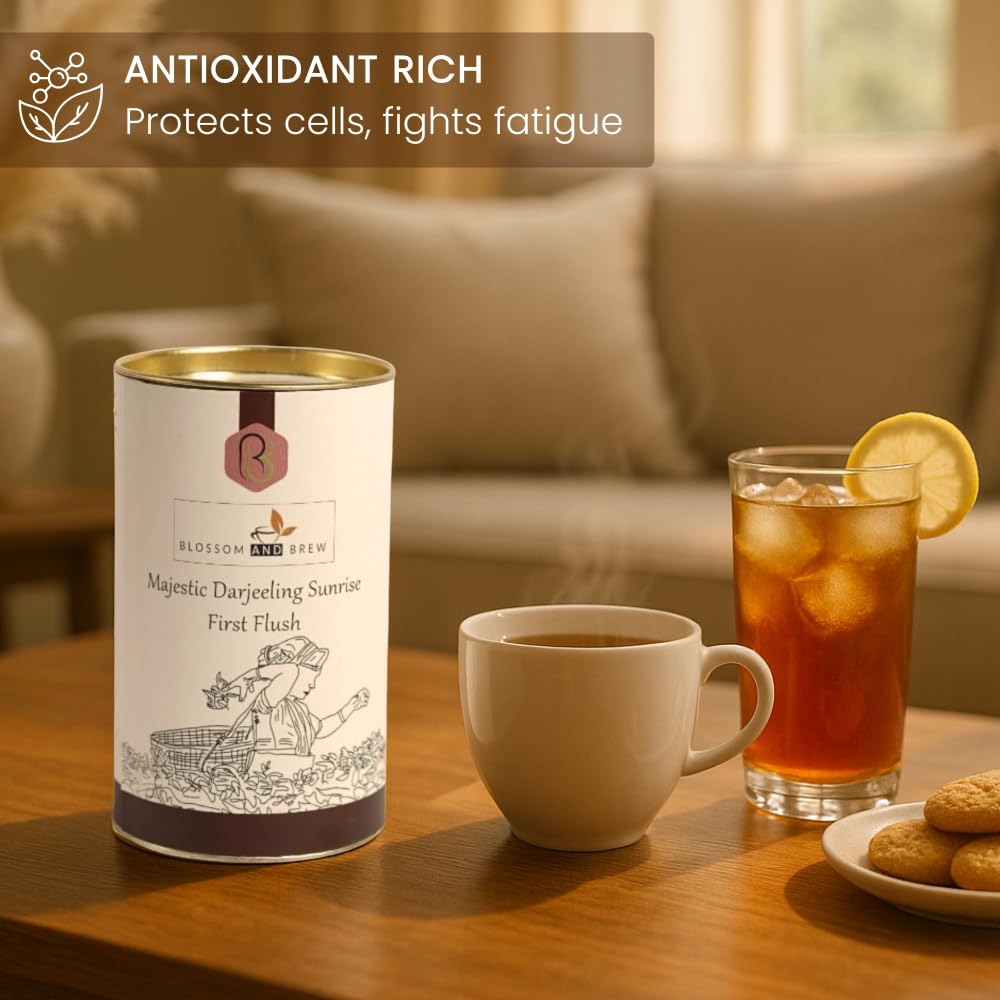 Blossom & Brew Majestic Darjeeling Sunrise First Flush Black Tea (1.76oz) - Whole Leaf from Teesta Valley - Rich Flavored & Aromatic Breakfast Brew