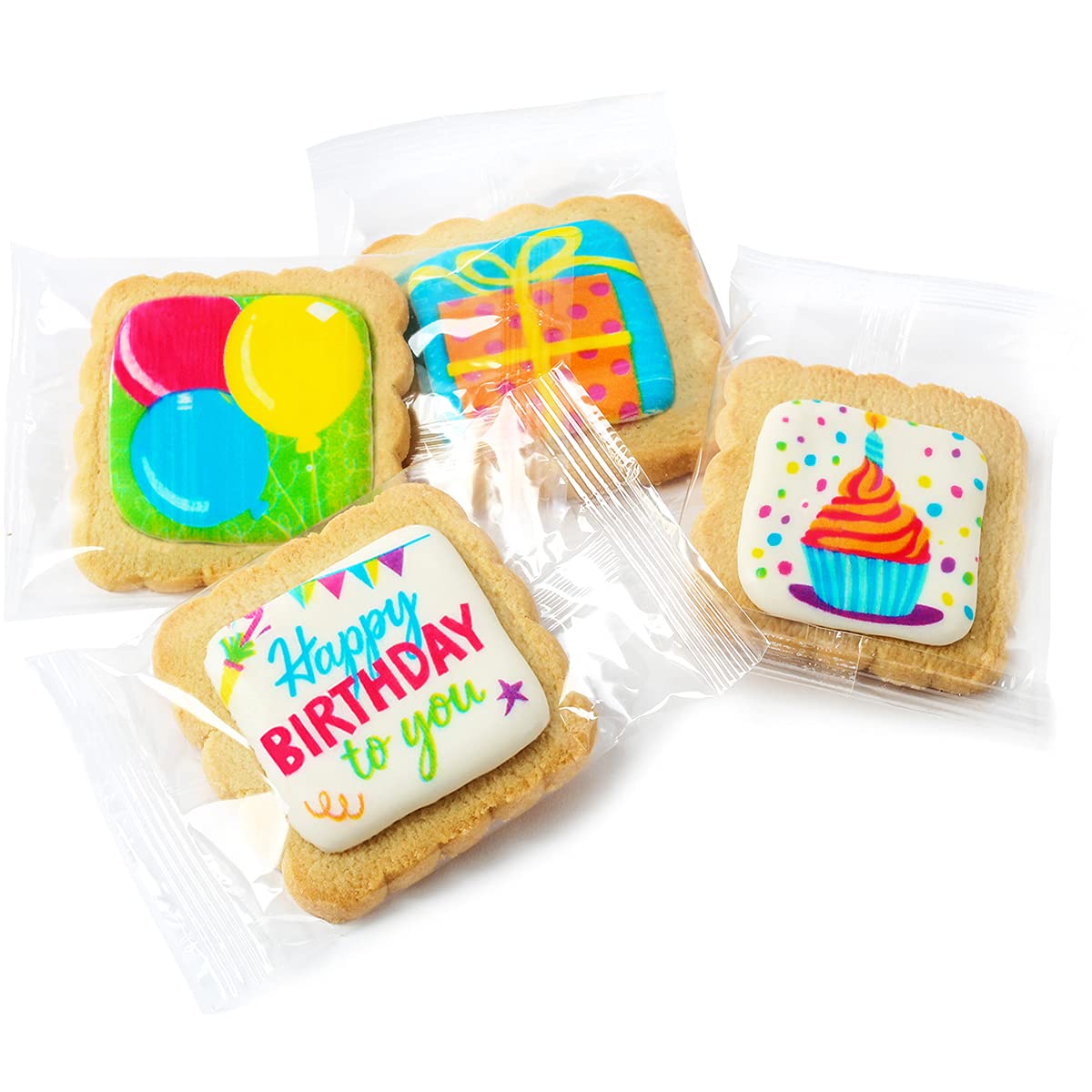 Happy Birthday Cookies 4 PACK Gift Basket for Kids Men Women | Decorated Sugar Cookie Gift Box | Individually Wrapped Party Favors Nut Free (Birthday