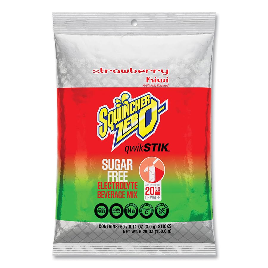 Sqwincher Zero Qwik Stik Electrolyte Powder Packets - Sugar Free Drink Mix, 4 Flavor Variety (Coconut, Mango, Pineapple, Strawberry Kiwi), 0.11 oz