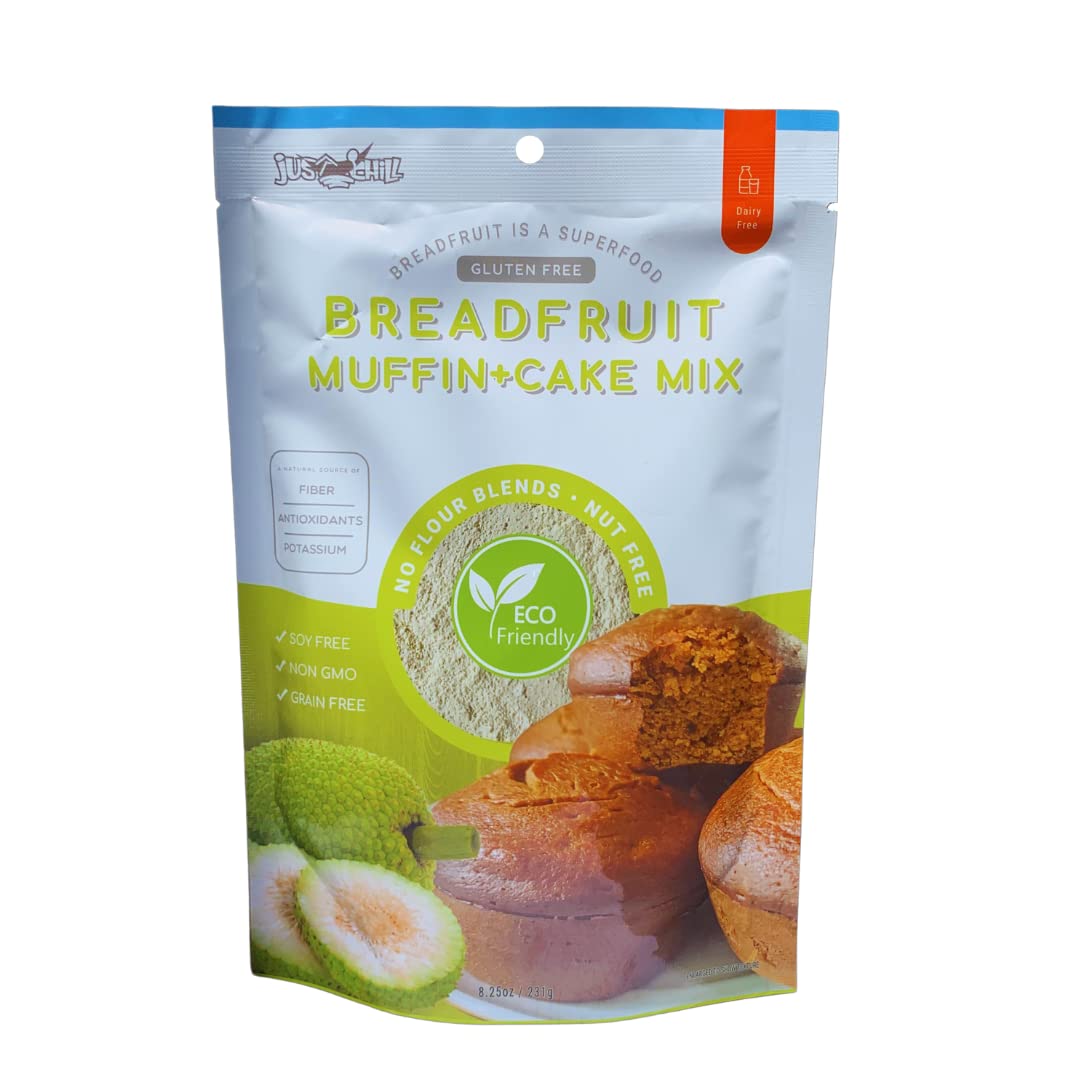 Jus Chill Gluten-Free Breadfruit Muffin + Cake Mix | Gluten-Free Tropical Food Caribbean Natural Grain-Free Non-Dairy / Dairy-Free Great Tasting & Moist Ingredient Low Glycemic Premix Upcycled High Fiber