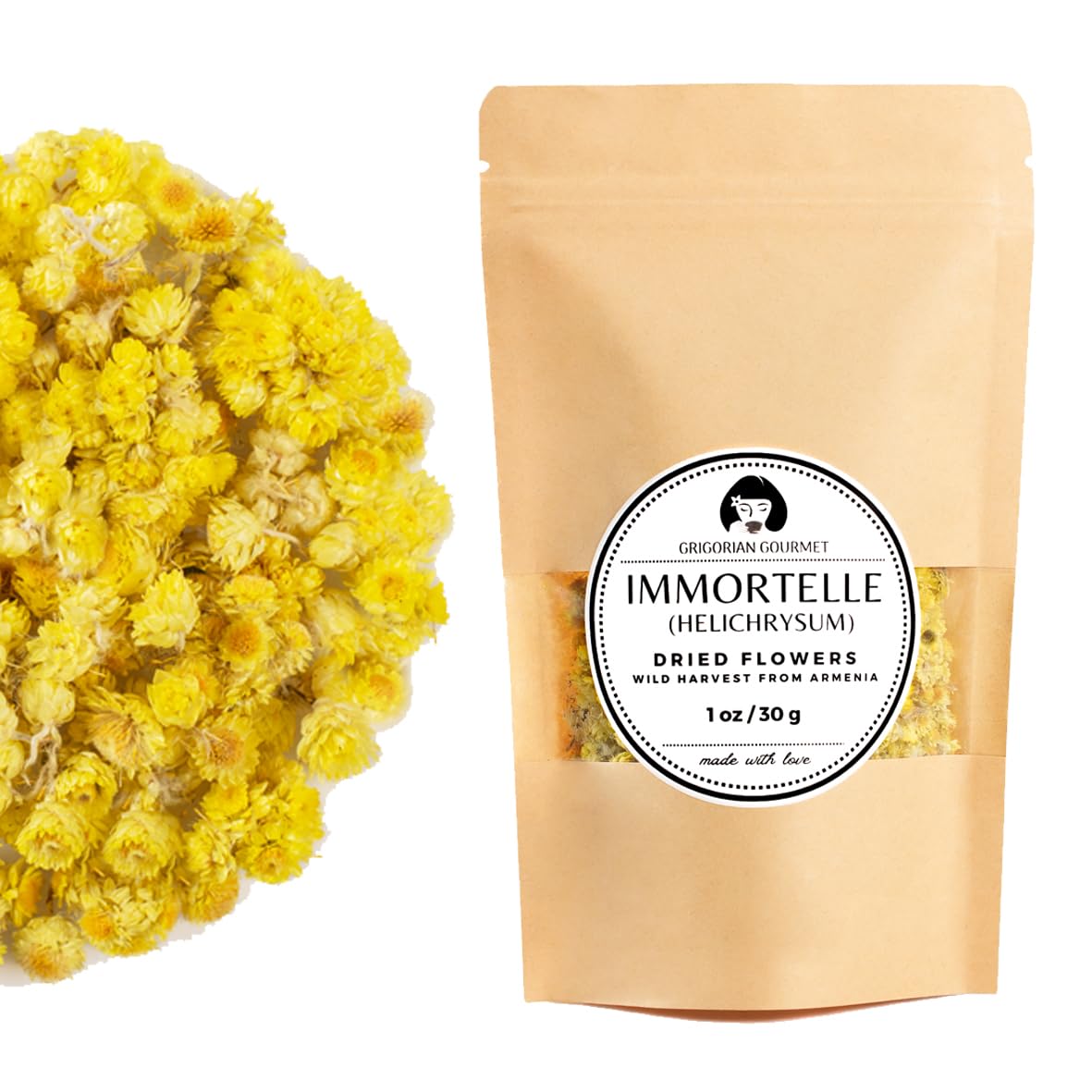 Immortelle (Helichrysum Pallasii) 1 OZ (30g) Dried Flowers Loose Herbal Tea | Wild-Harvested from the Mountains of Armenia | Naturally Sourced