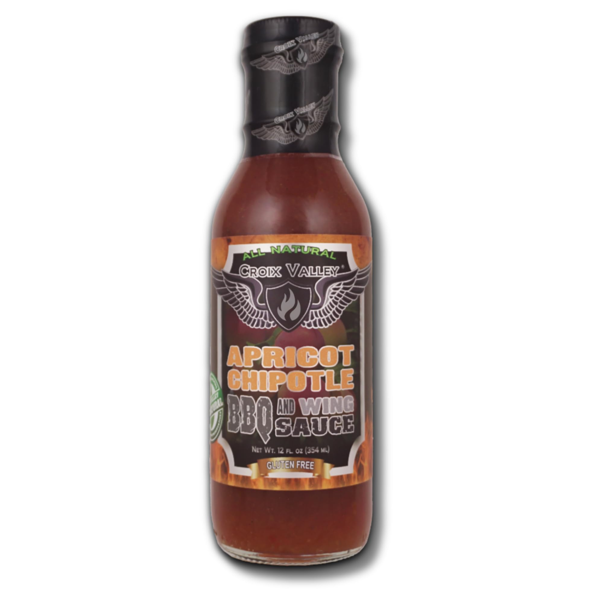 Croix Valley Apricot Chipotle BBQ & Wing Sauce - 3 Pack (12 oz Glass Bottles) - Sweet Apricot with Smooth Smokey Chipotle - Zero Sodium, Gluten-Free