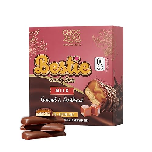 ChocZero Milk Chocolate Caramel & Shortbread Candy Bars - No Added Sugar, High Fiber, Gluten Free, Keto Friendly Bestie Bars (8 Count Box)