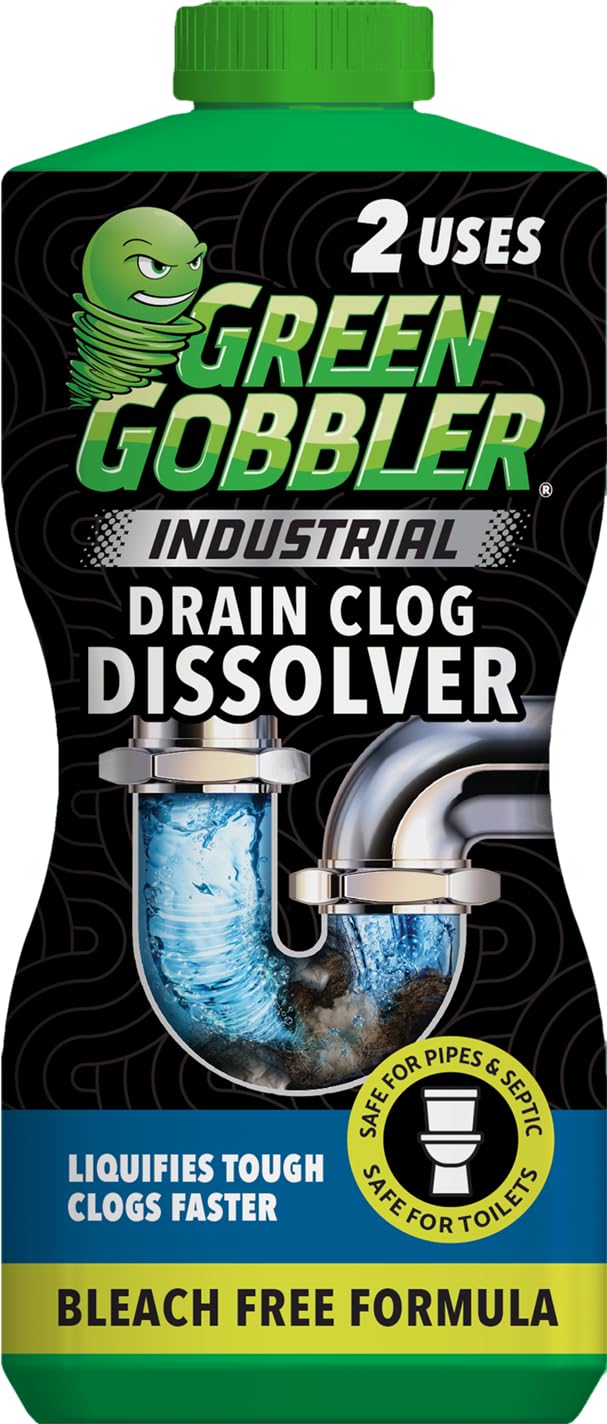 Green Gobbler Industrial Strength Grease and Hair Drain Clog Remover | Drain Cleaner Gel | Safe for Pipes, Toilets, Sinks, Tubs, Drains & Septic