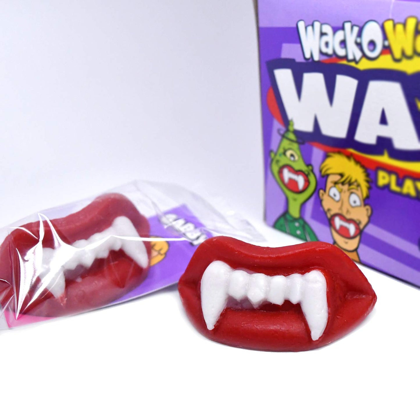 Wack-O-Wax Fangs - Fun Candy Halloween Toy - Individually Wrapped Peanut and Gluten Free Candy - Cherry, 24 Count Box