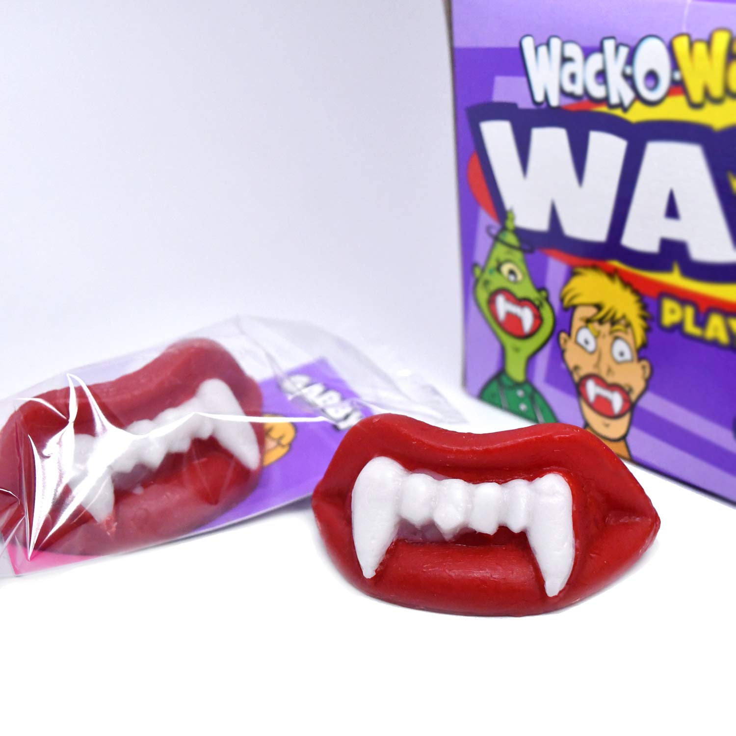 Wack-O-Wax Fangs - Fun Candy Halloween Toy - Individually Wrapped Peanut and Gluten Free Candy - Cherry, 24 Count Box